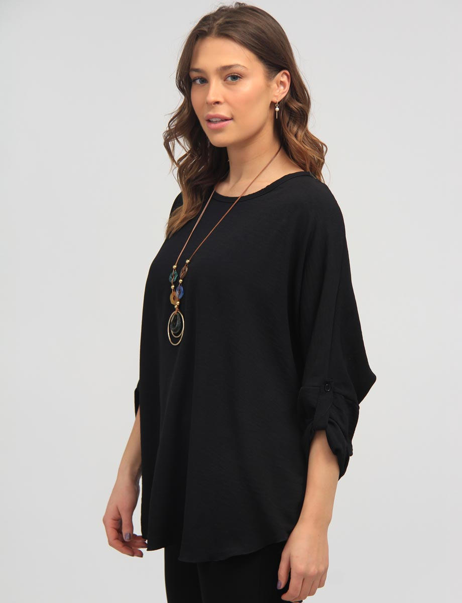 Flowy Crinkled Top with Necklace and Adjustable Sleeve by Froccella