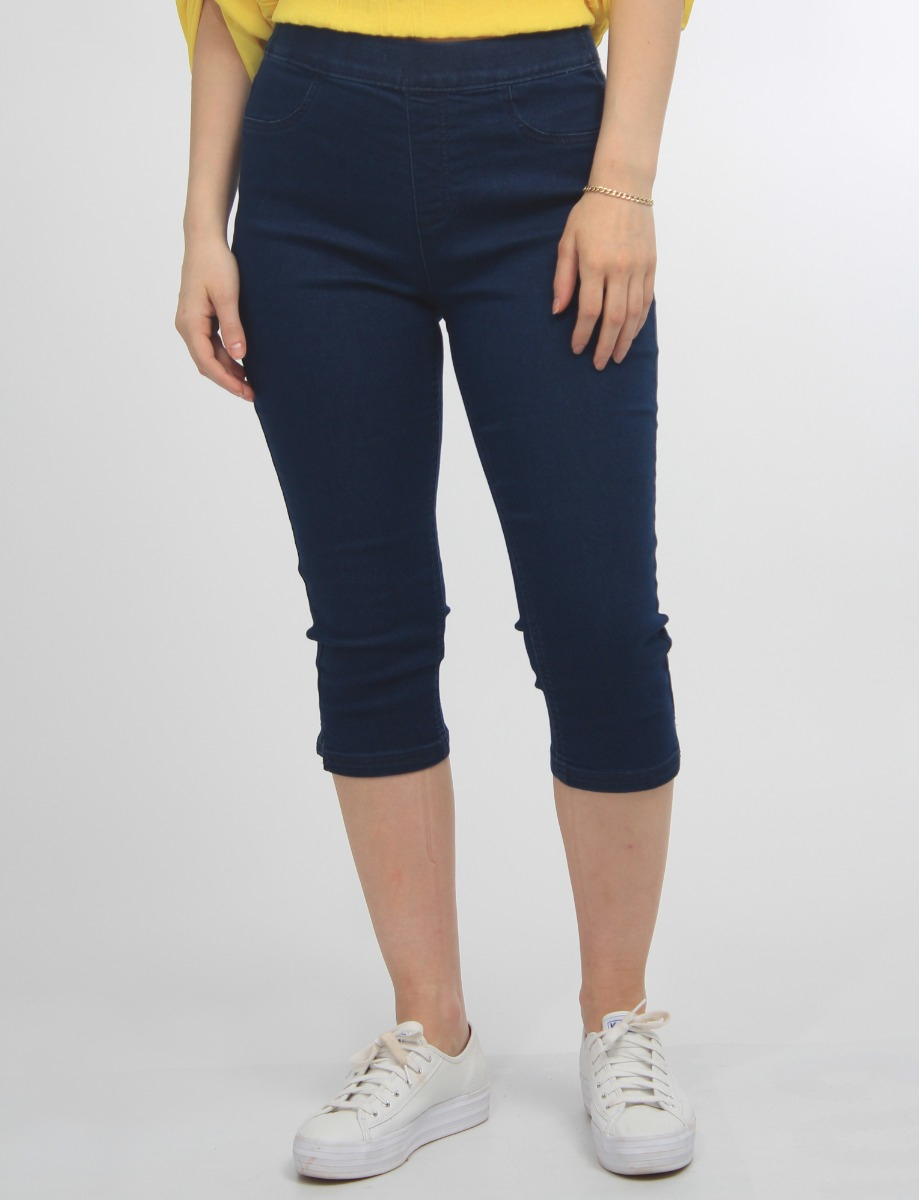 Pull-On Stretch Cotton Denim Capri With Back Pocket By Erika