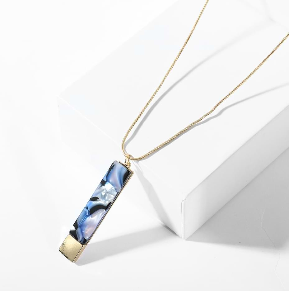 Elegant Necklace | Goldtone Blue Marble Column Pendant