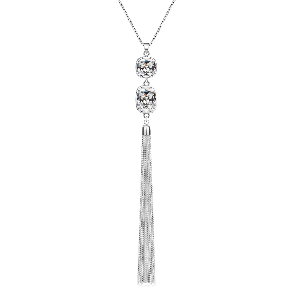 Elegant Silver Crystal Tassel Necklace | Versatile Jewelry