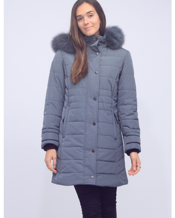 Quilted Long Water-resistant Puffer Coat with Genuine Fur Trim Hood by Northside