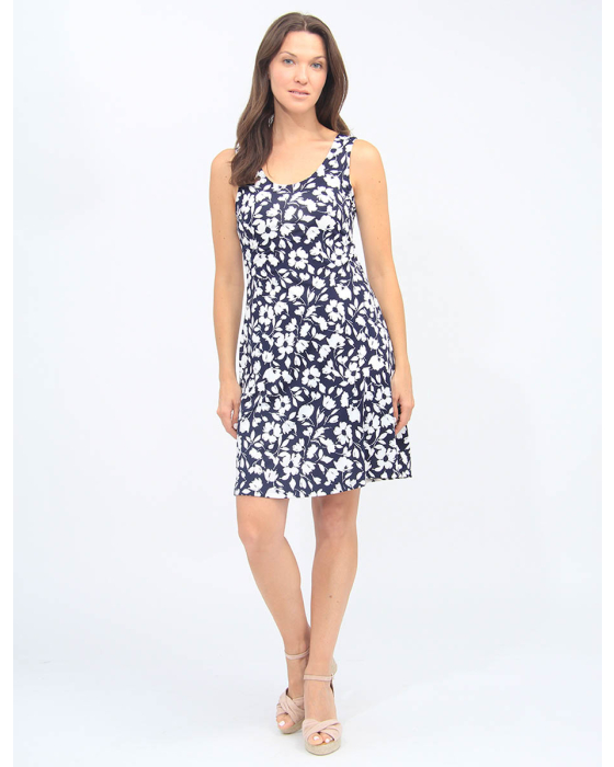 Navy And White Floral Sleeveless Sundress By Amani Couture