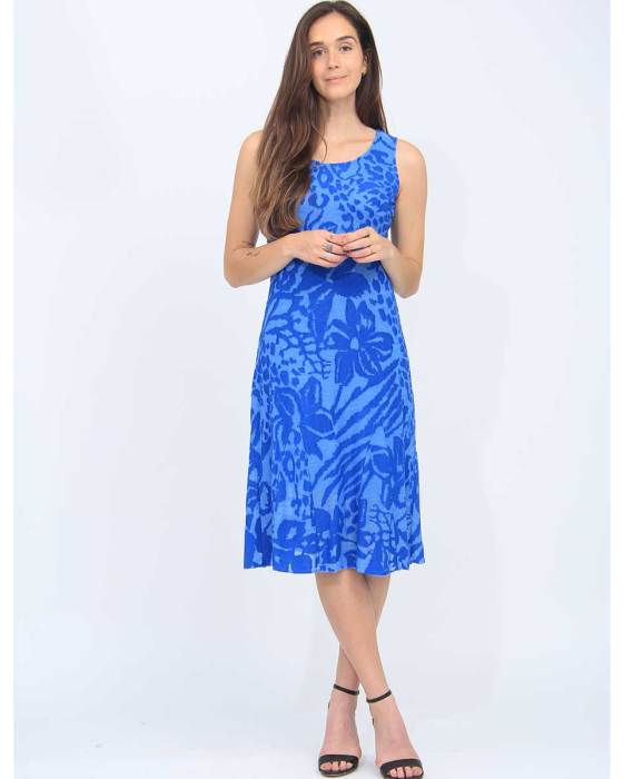 Sleeveless Solid Jacquard A-line Midi Dress by Cativa