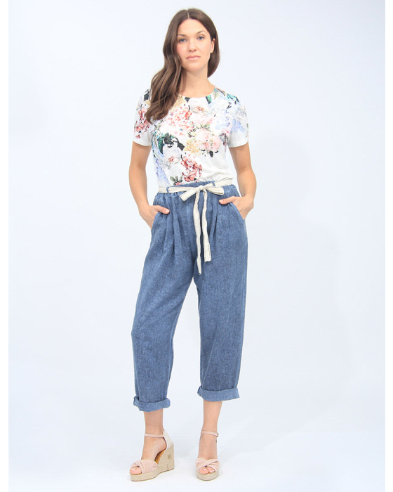 Chic Linen Blend Solid Belted Pants with Front Pockets By Froccella