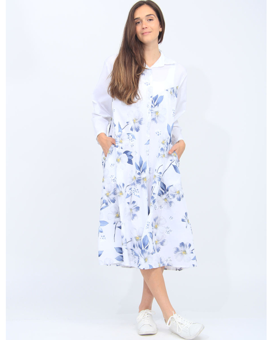 Button-Down Floral Shirt Dress With Pockets By Froccella