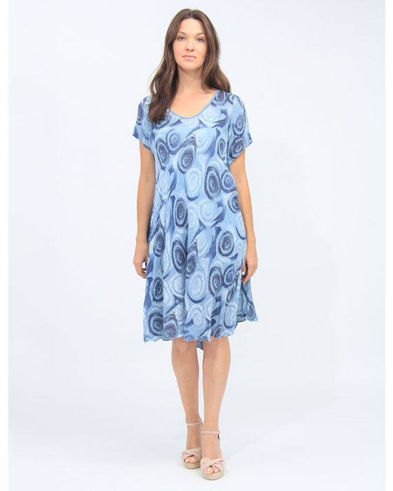 Cotton Short Sleeve Circular Pattern Rounded Hem Dress By Froccella
