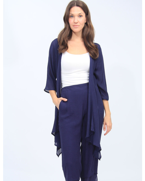 Chic Long Draped Open Front 3/4 Sleeve Flowy Cardigan By Goa