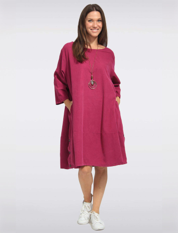 Long Light Corduroy Dress with Pockets & Necklace by Froccella (016-24214 2614610 ONE SIZE PURPLE)