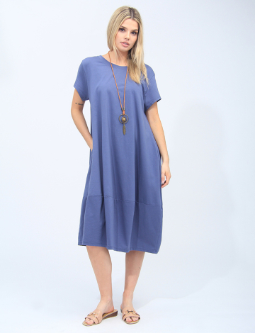 Short Sleeve Soft Cotton Round Neck Long Dress With Necklace by Froccella
