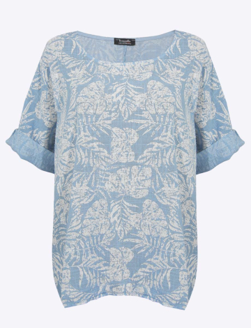 Tropical Print Round Neck Short Sleeves Cotton Top by Froccella