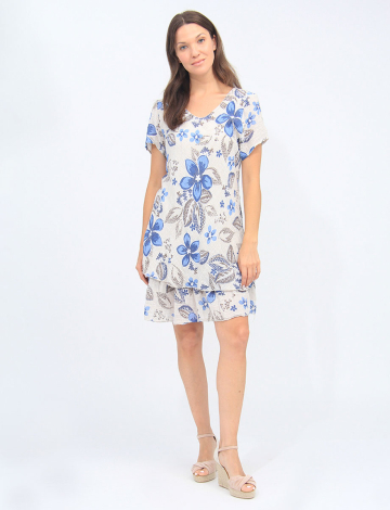 Floral Two Tier Short Sleeve V-neck Dress By Froccella