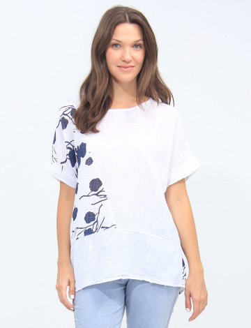 Bohemian Patchwork Print Cotton Top With Short Sleeves By Froccella