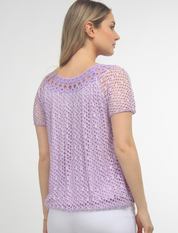 Top Manches Courtes À Col Rond en Tricot Crocheté Par Froccella (032-925024 2379910 TAILLE UNIQUE MAUVE)