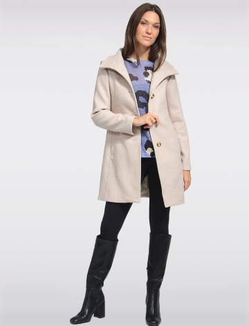 Hanna Classy Single-Breasted High Collar Wool Blend Coat by Saki