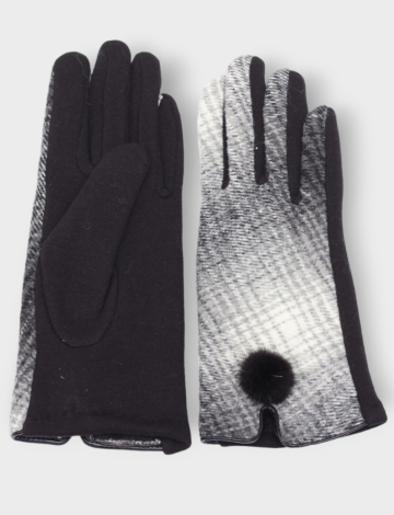 Vegan Plaid Stretch Melton Plush Lined Gloves with Faux Fur Wrist Detail