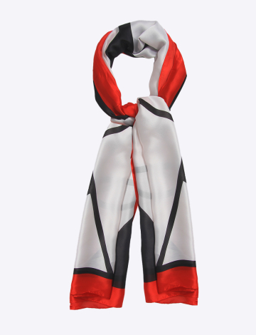 Chic Oblong Scarf With Abstract Print And Red Borders By Janie Basner