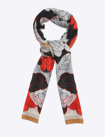 Abstract Floral Print Oblong Scarf With Beige Borders By Janie Basner