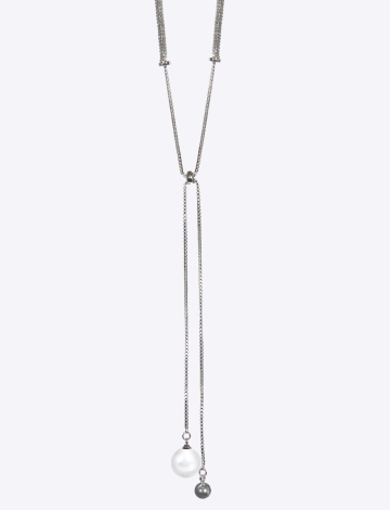 Versatile Adjustable Length Silver Necklace Pearl Drop Pendant
