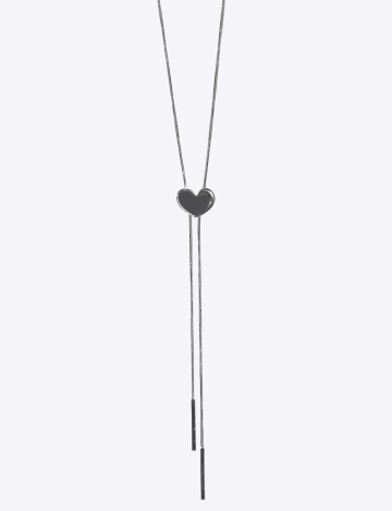 Shiny Silver Y-shaped Doublebar Drop & Silver Heart Pendant Necklace