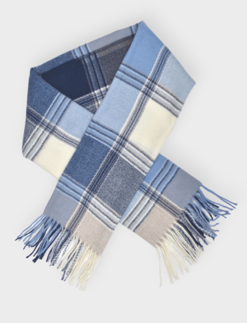 Fringed Sleek Plaid oblong scarf by Saki