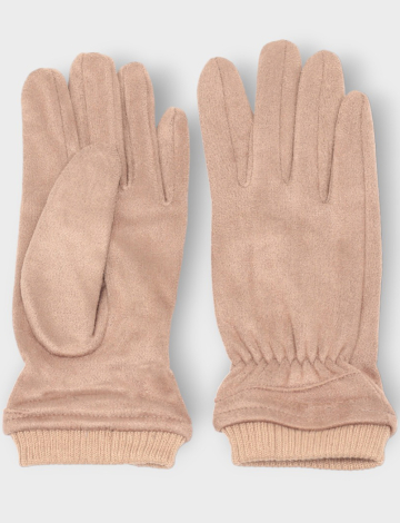 Stretchy Faux Suede Gloves with Elastic Knit Cuffs by Saki