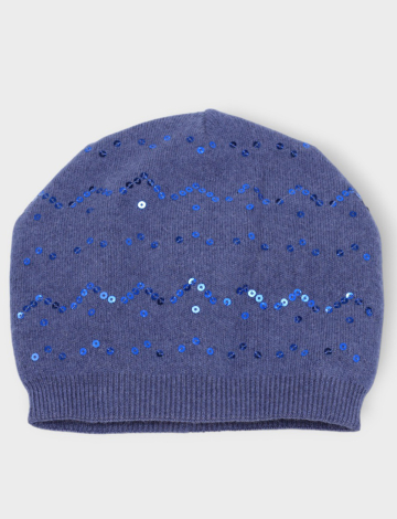 Fitted Knit Beanie with Zig Zag Sequins by Saki
