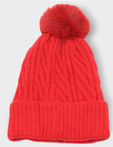 Cozy lined knit beanie with an attached pompom by saki