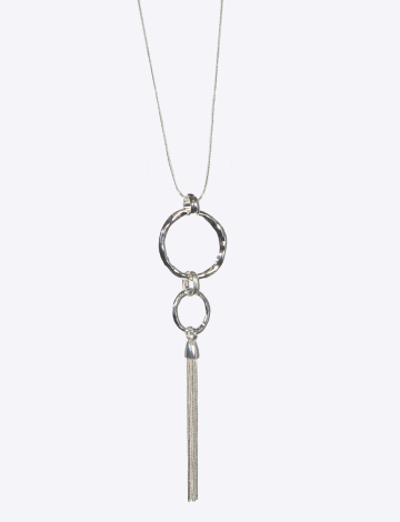 Nickel-Free Silver Long Necklace with Double Loop & Tassel Pendant
