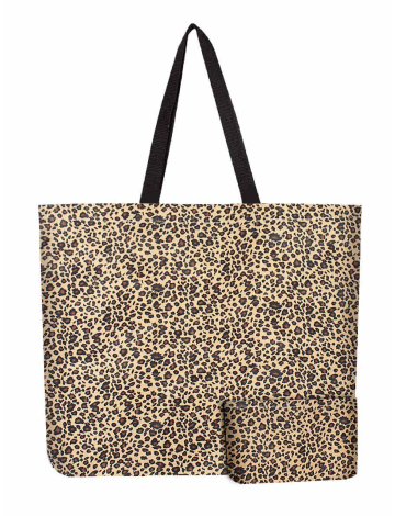 Sac Tote Léger Pliable et Réutilisable Brun à Imprimé Léopard (208-RB888NN 2047720 Taille Unique BRUN)