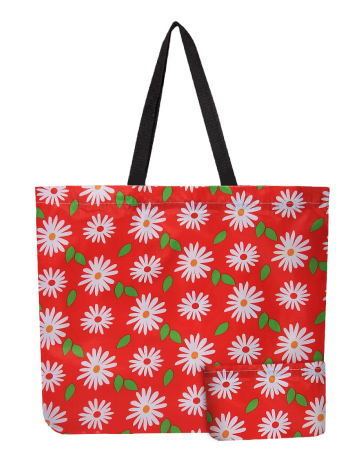 Sac Tote Rouge Léger Réutilisable et Pliable Imprimé avec Fleurs Blanc (208-RB888UU 2360820 Taille Unique ROUGE)