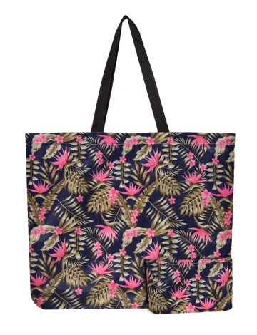 Sac Tote Floral Réutilisable et Pliable - Léger, Recyclé et Compact (208-RB8A 2390420 Taille Unique BLEU)