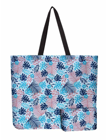 Reusable Foldable White Leaf Print Tote - Lightweight Recycled Shopping Bag