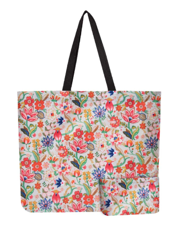 Reusable Foldable Floral Print Pink Tote - Lightweight Recycled Shopping Bag