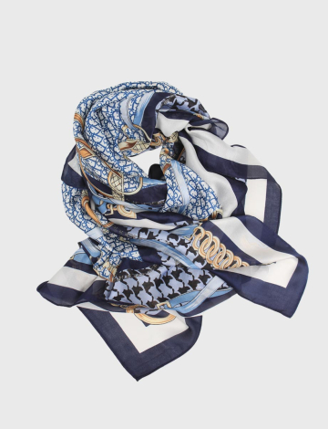 Foulard Léger & Polyvalent Effet Soie à Motif Floral Luxe Rouge Éclat Par Saki (208-SC1800S24 2354720 Taille Unique BLEU)