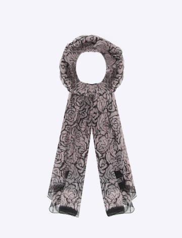 Classy Abstract Rose Print Black Oblong Oversized Scarf By Saki