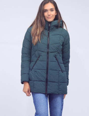 Vegan Eco-Plume Water-resistant Micro Tech Hooded Puffer by Bernardo (211-22894B494M 2415320 X-SMALL GREEN)