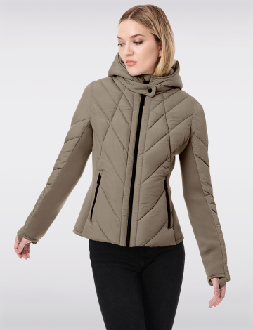 Packable Vegan Quilted Puffer Jacket with Detachable Hood and Bib by Bernardo