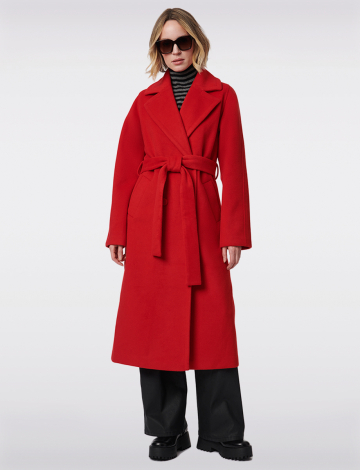 Chic Long Double-Breasted Belted Melton Wool Coat by Bernardo