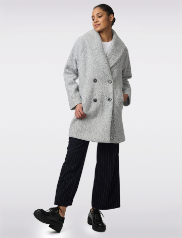 Vegan Lined Double-Breasted Pressed Bouclé Shawl Collar Coat by Bernardo