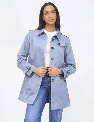 Trench Classique Végane Boutonné Avec Pattes D'épaule Par Saki (465-35518 2310140 MOYEN BLEU)