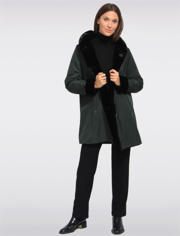 Vegan Reversible Faux Fur Button-down Jacket by Saki (516-4106N23 2396730 SMALL GREEN)