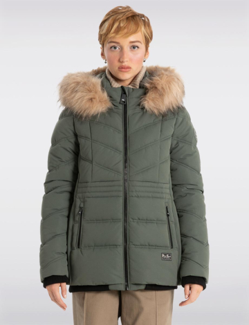 Vegan Eco Down Puffer Jacket with Faux Fur Hood by Point Zero (274-8368589 2403230 SMALL Green)