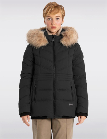 Vegan Eco Down Puffer Jacket with Faux Fur Hood by Point Zero (274-8368589 2403330 SMALL Black)