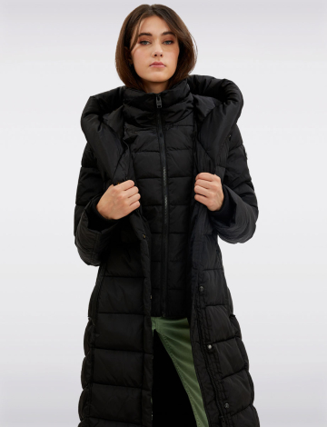 Maxi Vegan Eco Down High Collar Hooded Puffer Coat by Point Zero (274-8368567 2404230 SMALL BLACK)