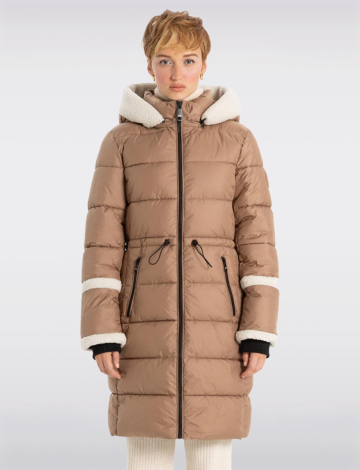 Long Vegan Quilted Parka with Sherpa Accents by Point Zero (274-8368508 2405530 SMALL CAMEL)