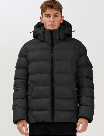 Vegan Jacquard Puffer Jacket with Detachable Hood by Point Zero (274-7368021 2408330 SMALL BLACK)