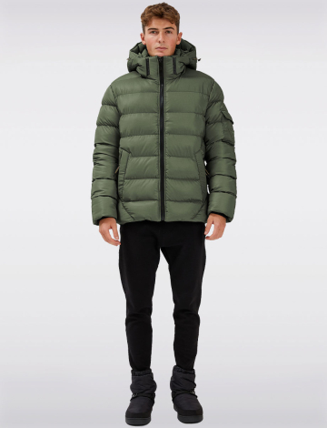 Vegan Jacquard Puffer Jacket with Detachable Hood by Point Zero (274-7368021 2408430 SMALL GREEN)