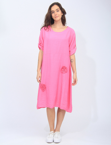 Robe Longue Légère À Manches Ajustables Avec Fleurs en 3D Par Froccella (411-11570 2437410 TAILLE UNIQUE FUSHIA)