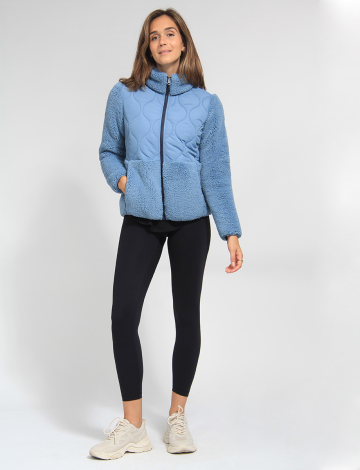 Soft Double-Faced Sherpa High Collar Zip Front Sweater Jacket by Free Country (489-362LOF4886CA 2449330 SMALL BLUE)