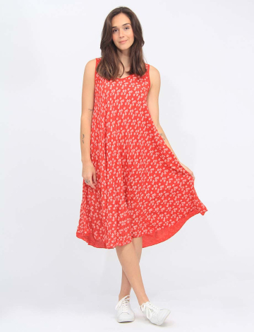 Robe Trapèze Ample Sans Manches À Imprimé Fleural Par Froccella (485-2052A 2486710 TAILLE UNIQUE ROUGE)